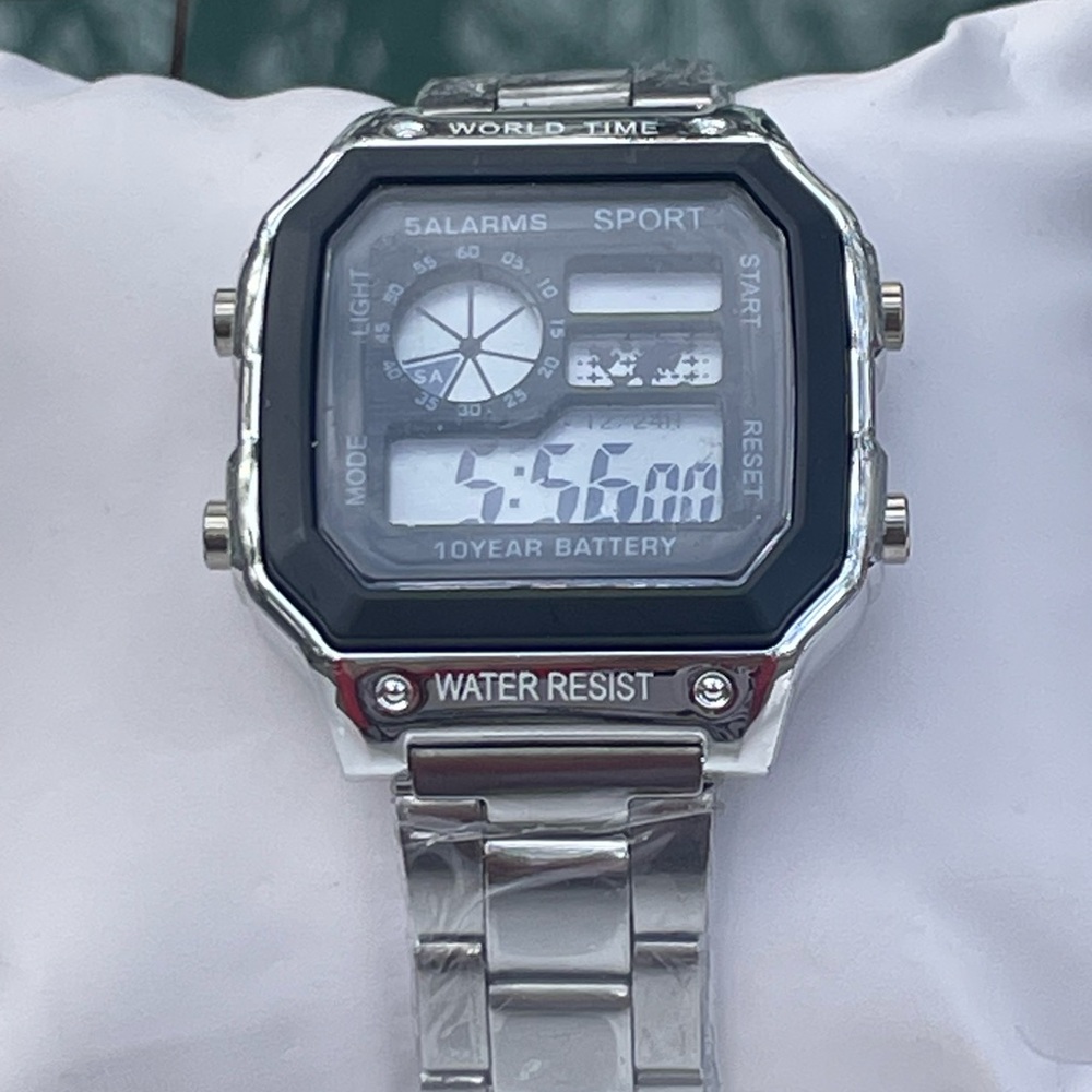 LED Luxury Men's Digital Square Watch Stainless Steel Silver Tone Retro Sport